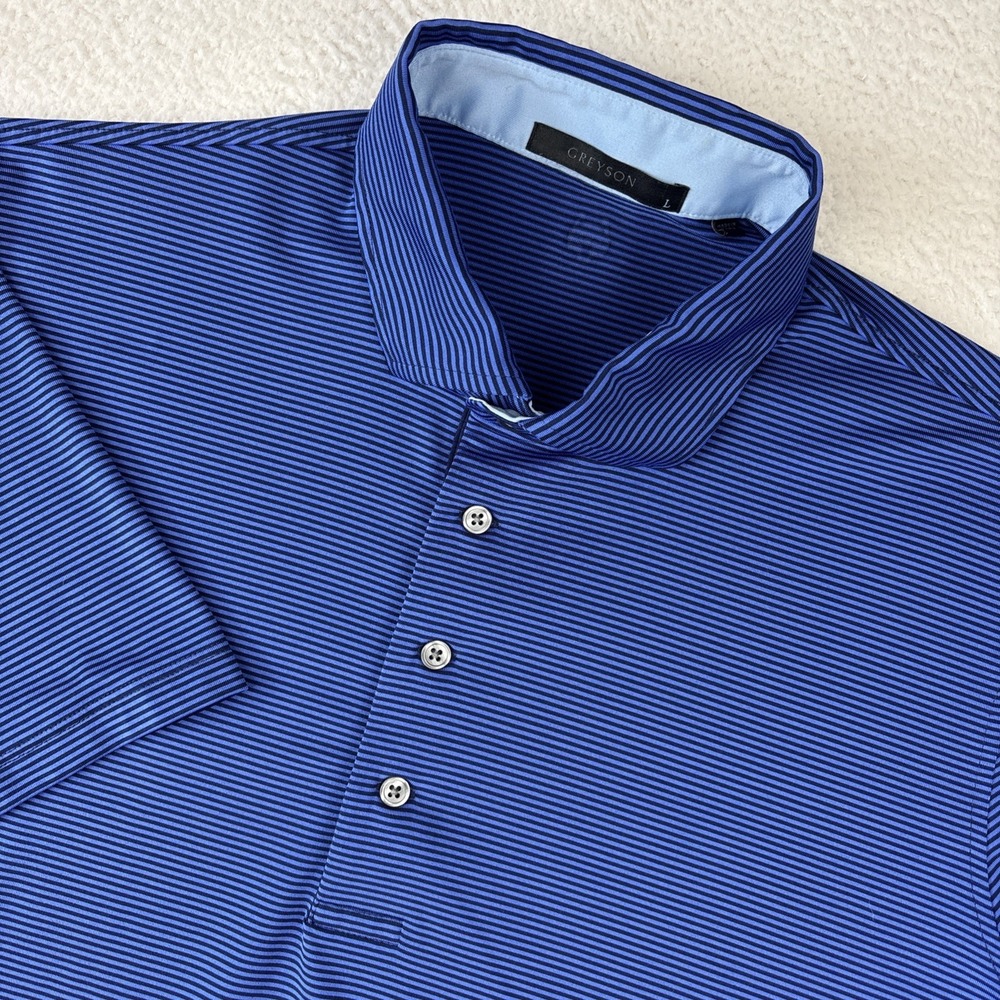 GREYSON Mens Performance Polo Shirt Large Blue/Purple Lightweight Stretch Golf